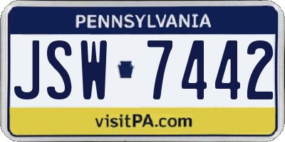 PA license plate JSW7442