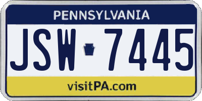 PA license plate JSW7445