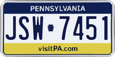 PA license plate JSW7451