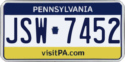 PA license plate JSW7452