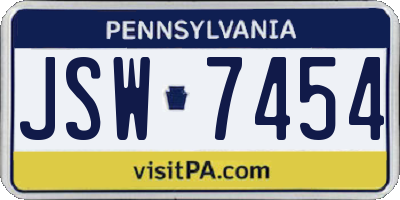 PA license plate JSW7454