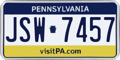 PA license plate JSW7457