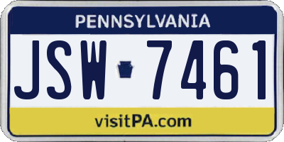 PA license plate JSW7461