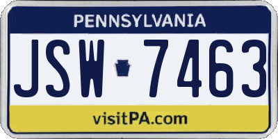 PA license plate JSW7463