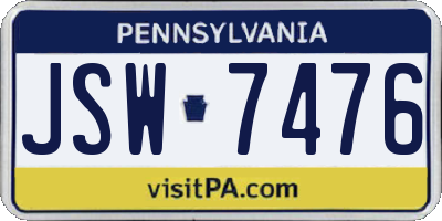 PA license plate JSW7476