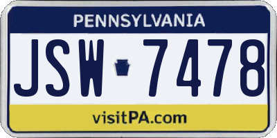 PA license plate JSW7478