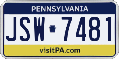 PA license plate JSW7481