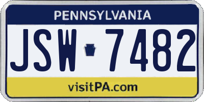 PA license plate JSW7482