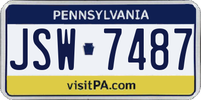 PA license plate JSW7487