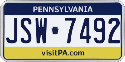 PA license plate JSW7492