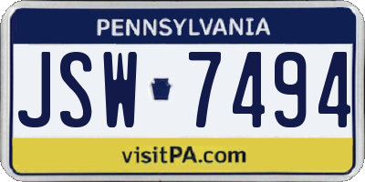 PA license plate JSW7494