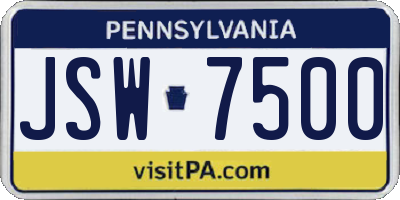 PA license plate JSW7500
