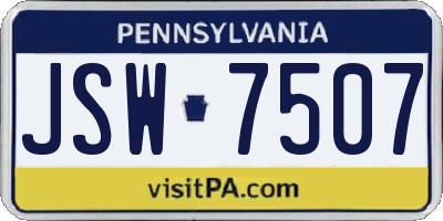 PA license plate JSW7507