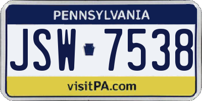 PA license plate JSW7538