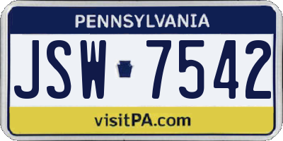 PA license plate JSW7542