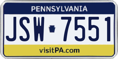 PA license plate JSW7551