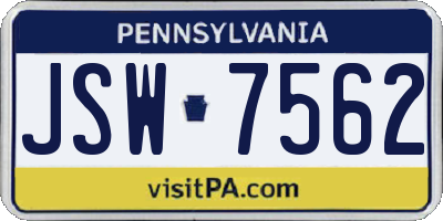 PA license plate JSW7562