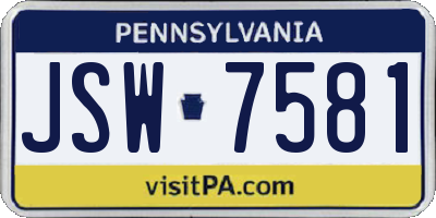 PA license plate JSW7581