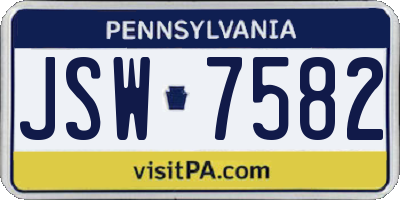 PA license plate JSW7582