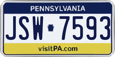 PA license plate JSW7593