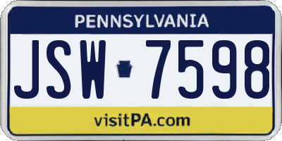 PA license plate JSW7598
