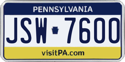 PA license plate JSW7600