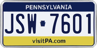 PA license plate JSW7601
