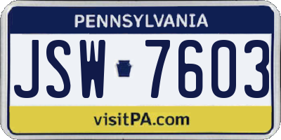 PA license plate JSW7603