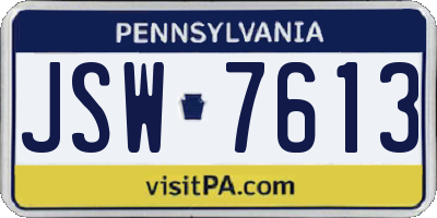 PA license plate JSW7613