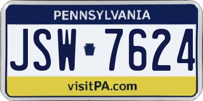 PA license plate JSW7624