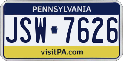 PA license plate JSW7626