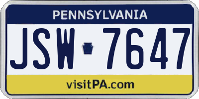 PA license plate JSW7647