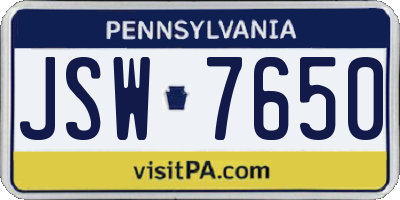 PA license plate JSW7650