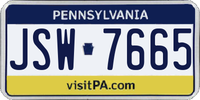 PA license plate JSW7665