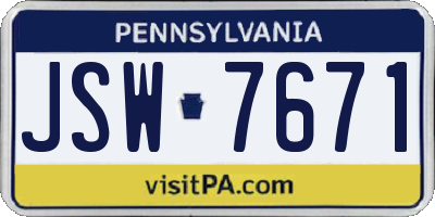 PA license plate JSW7671