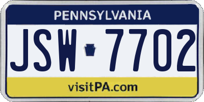 PA license plate JSW7702