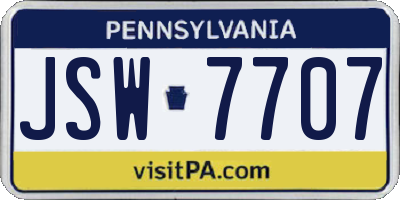 PA license plate JSW7707