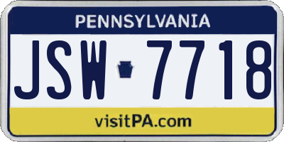 PA license plate JSW7718