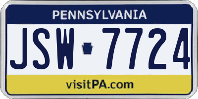 PA license plate JSW7724