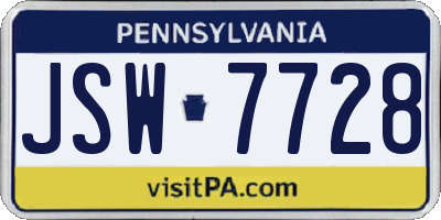 PA license plate JSW7728
