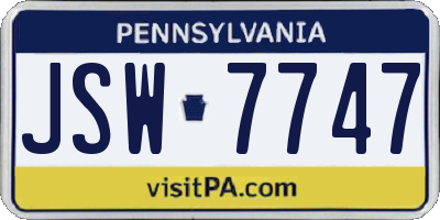 PA license plate JSW7747
