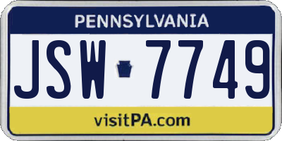 PA license plate JSW7749