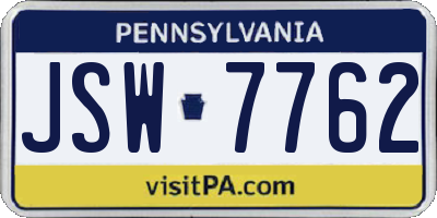 PA license plate JSW7762