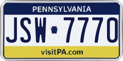 PA license plate JSW7770