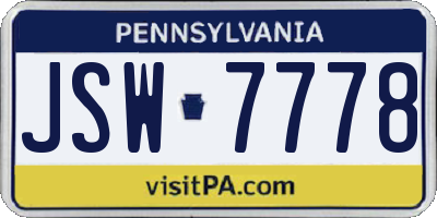PA license plate JSW7778