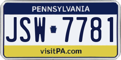 PA license plate JSW7781