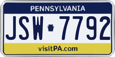 PA license plate JSW7792