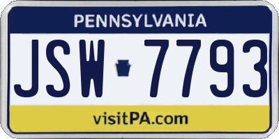 PA license plate JSW7793