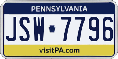 PA license plate JSW7796