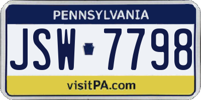 PA license plate JSW7798